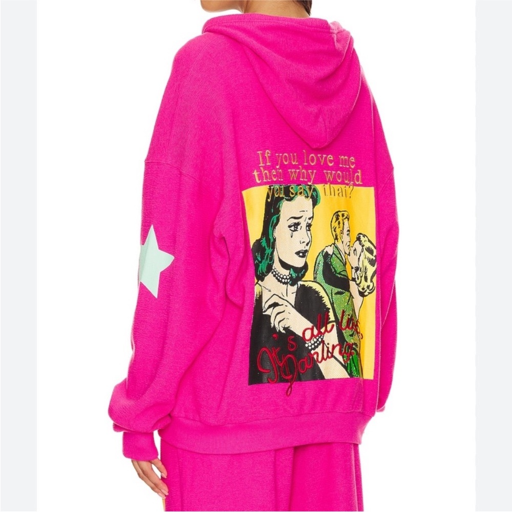EUC BOYS LIE Pink Harley Don't Say It Darling Zipper Graphic Hoodie size M/L
